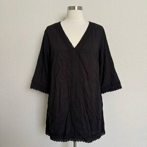 Swim 365 Black Crochet Trim Beach Dress Cover Up Plus Sz 18/20 Resortwear Travel